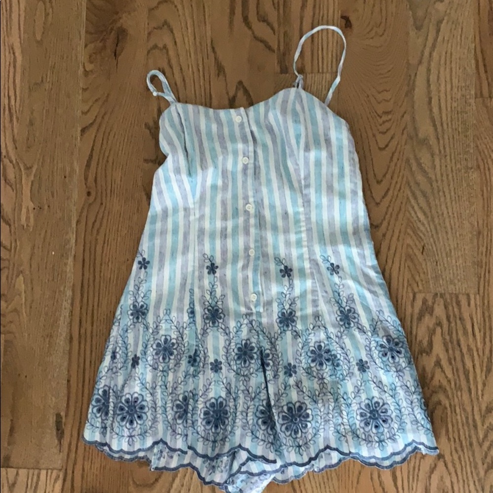 Blue striped romper with floral print